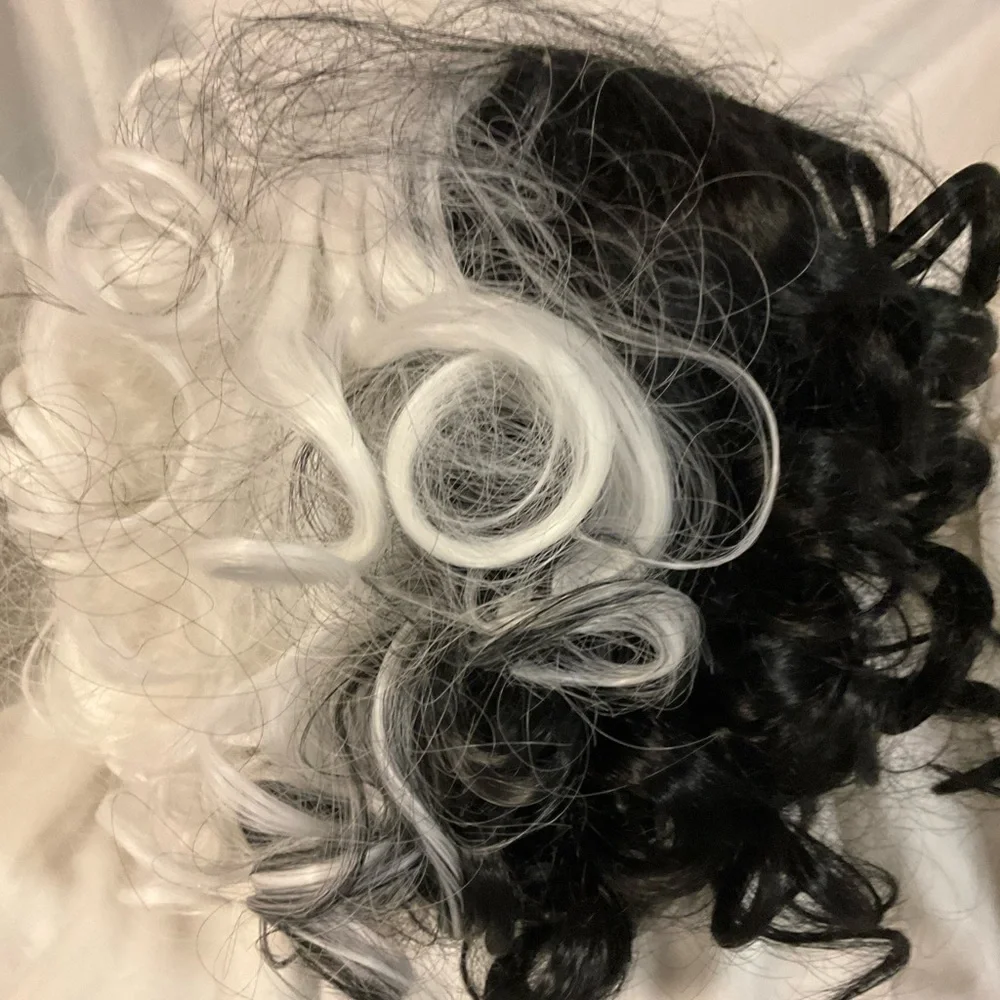 Cosplay Wig Halloween Black And White Cruelella Style Adult With Adjustment Tabs